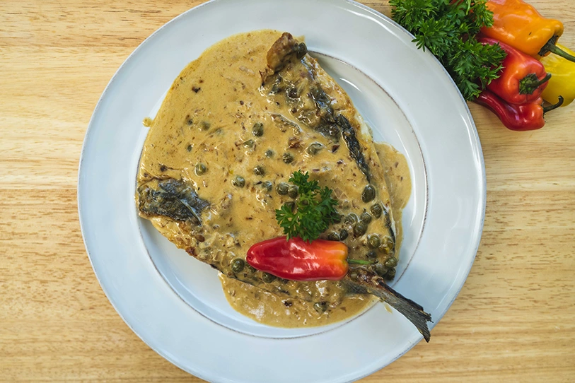 Butterflied Branzino Cream Caper Sauce