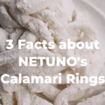 Breaded calamari rings ready to fry with the text "3 Facts about NETUNO's Calamari Rings"